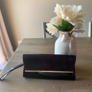 Maroon clutch Wristlet/Crossbody bag, gold trim